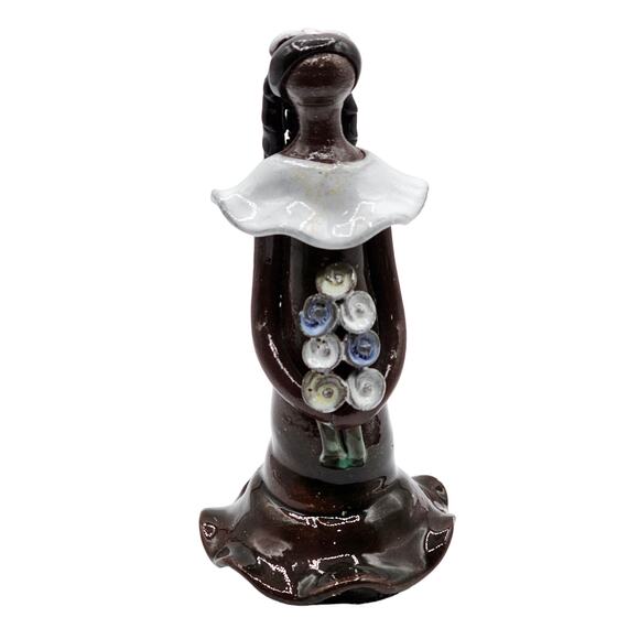 Vintage Hand-Crafted Faceless Woman with Flowers Ceramic Figurine Artisan Glazed - Picture 2 of 10